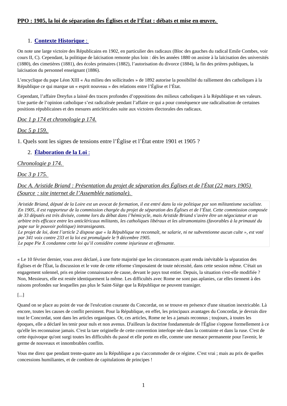 Prévisualisation du document PPO : 1905, la loi de séparation des Églises et de l’État : débats et mise en œuvre.