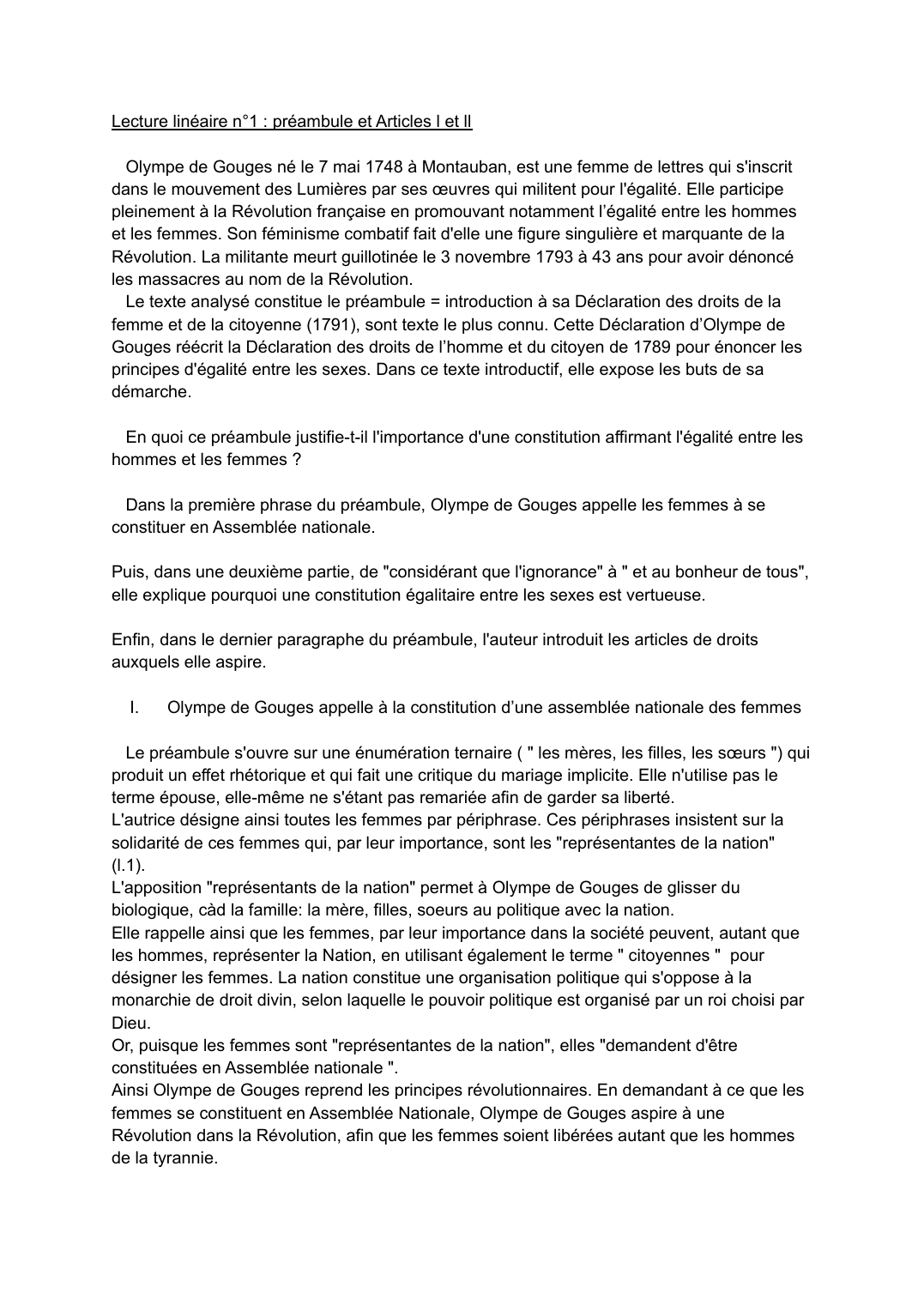 Prévisualisation du document Préambule et Articles l et ll - Olympe de Gouges