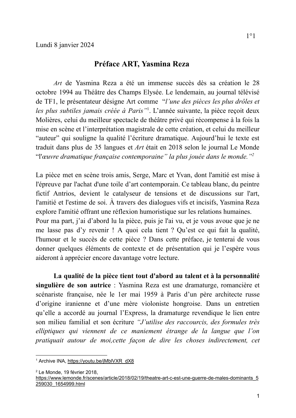 Prévisualisation du document Preface Art Yasmina Reza