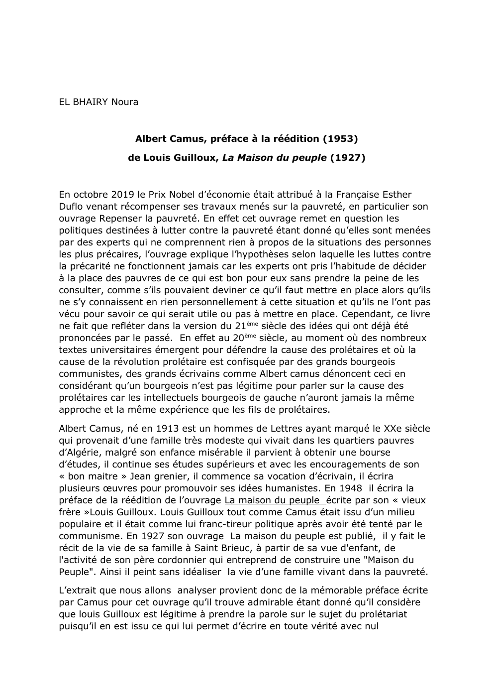 Prévisualisation du document préface de Camus la maison du peuple