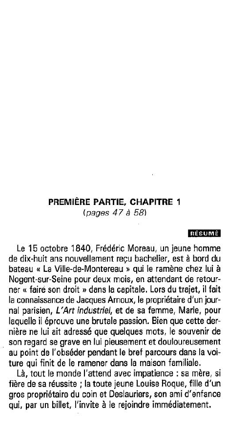 Prévisualisation du document PREMIÈRE PARTIE, CHAPITRE 1 de L'Education sentimentale de Flaubert
