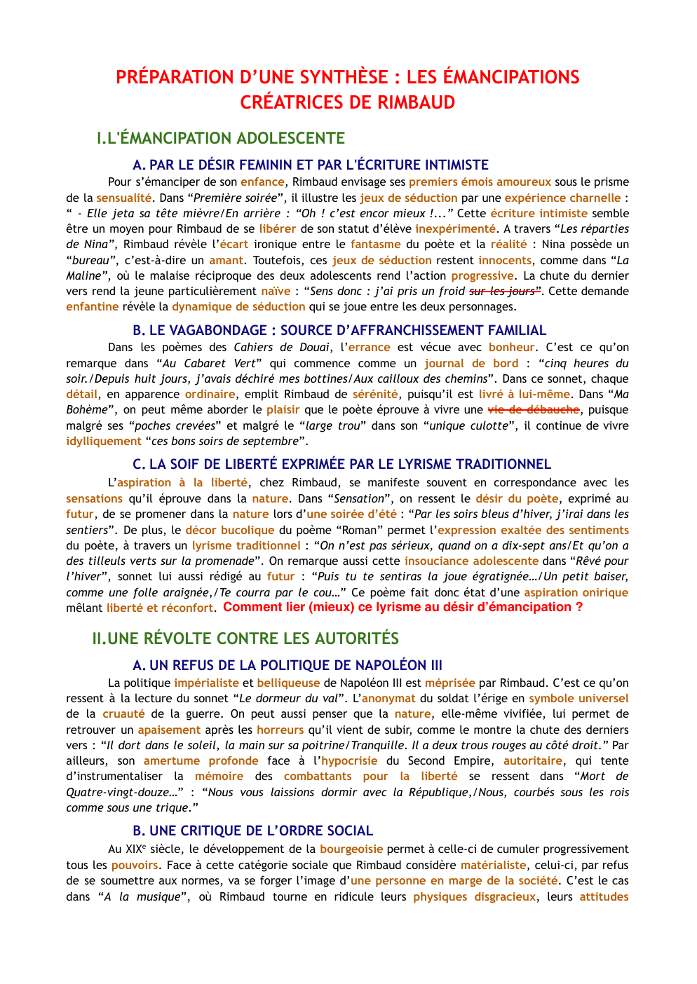 Prévisualisation du document PRÉPARATION D’UNE SYNTHÈSE : LES ÉMANCIPATIONS CRÉATRICES DE RIMBAUD