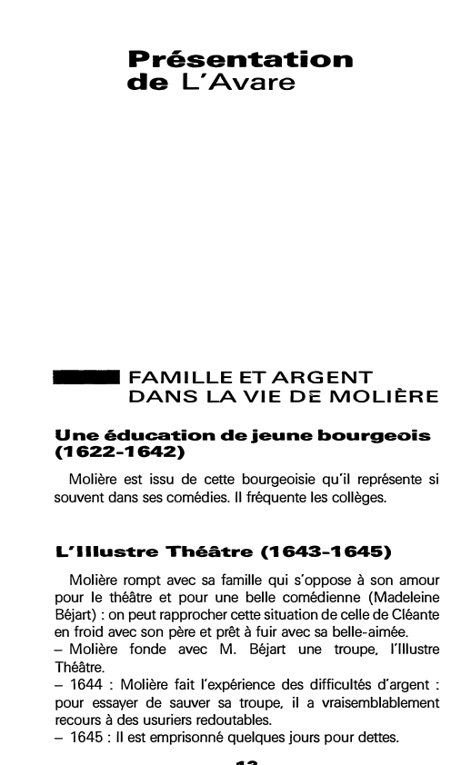 Prévisualisation du document Présentation de L'Avare de Molière