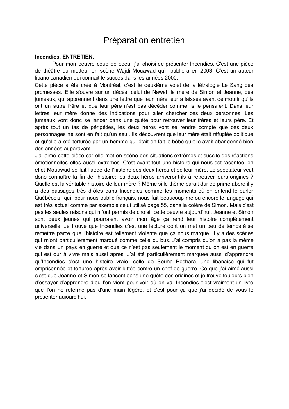 Prévisualisation du document présentation de l'oeuvre "Incendie", oral de bac de français