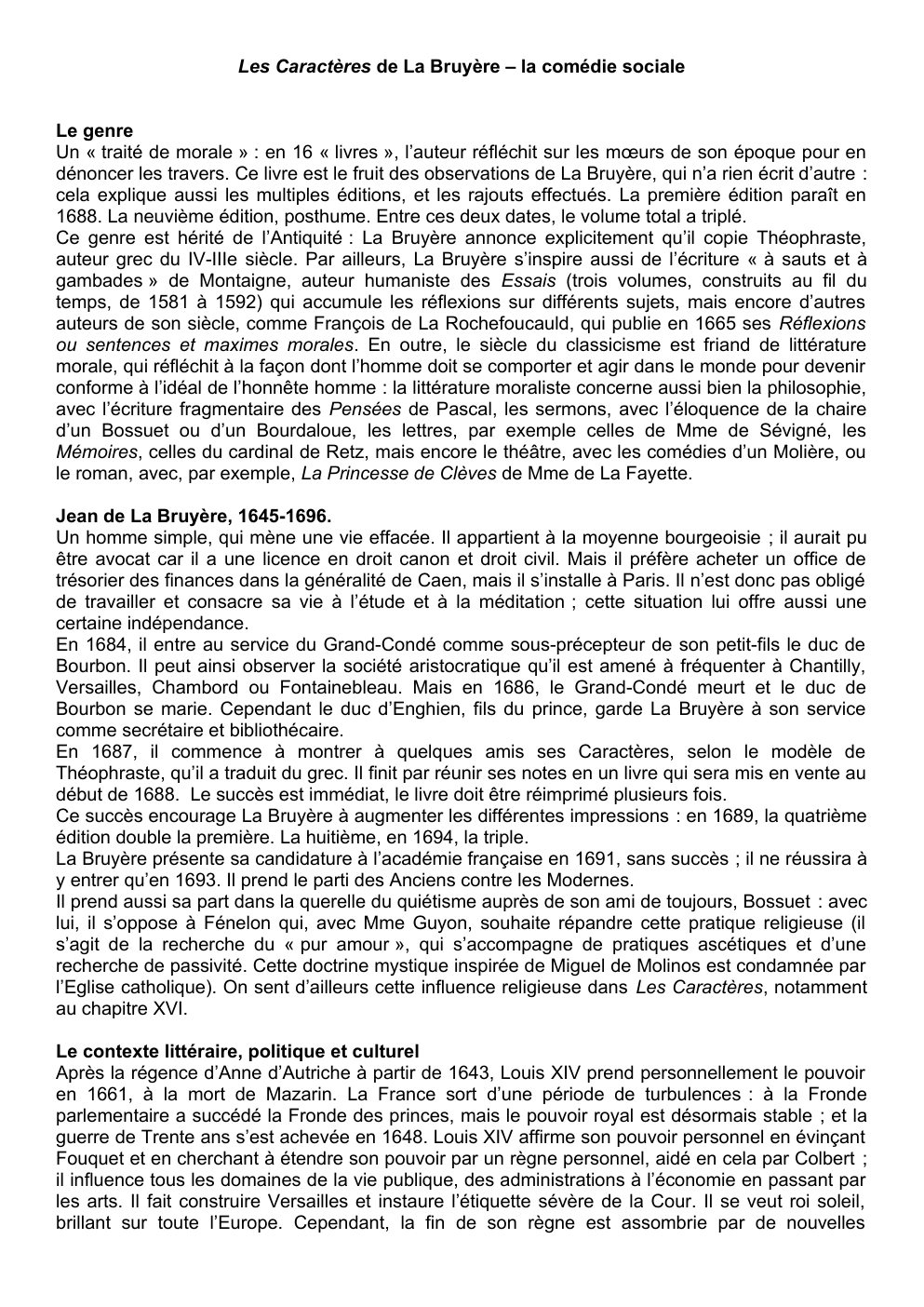 Prévisualisation du document Présentation général Les Caractères La Bruyère