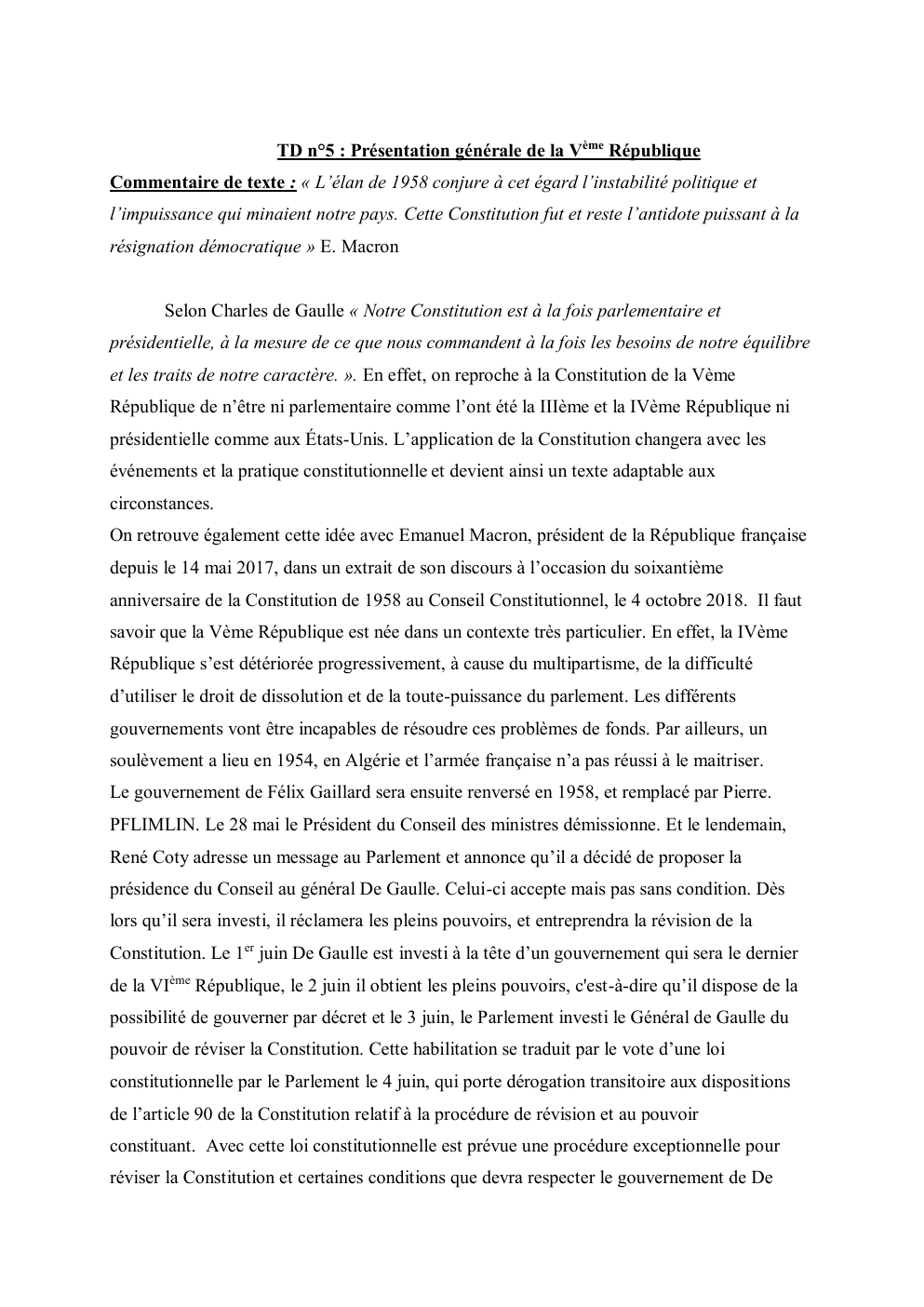 Prévisualisation du document Présentation générale de la Vème République