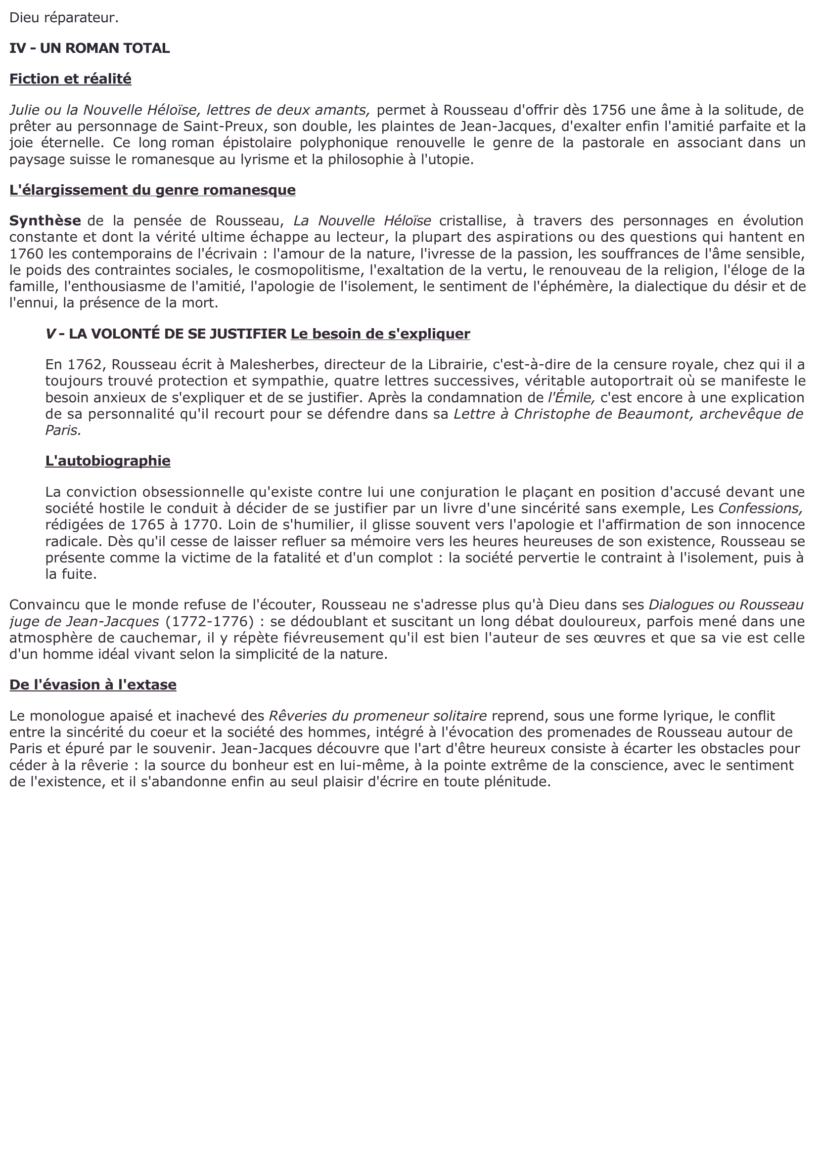 Prévisualisation du document Présentation générale de l'oeuvre de Rousseau