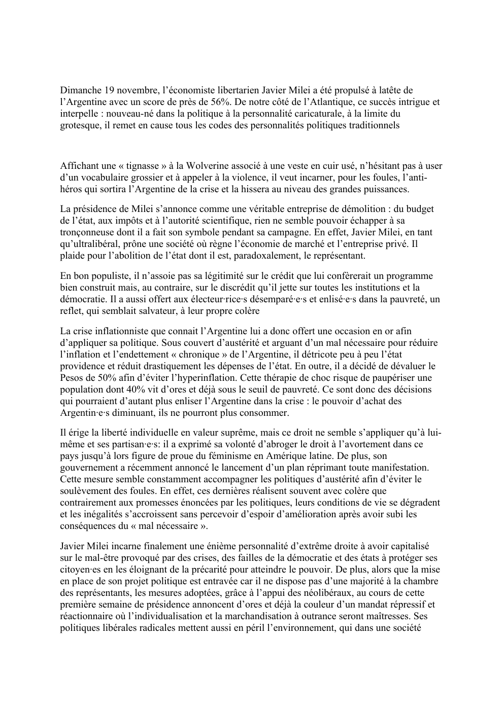 Prévisualisation du document Présidence Javier Milei