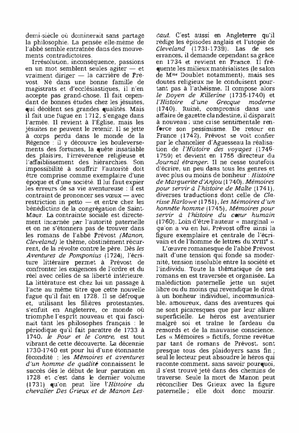 Prévisualisation du document PRÉVOST (Antoine François Prévost, dit Prévost d'Exiles, ou l'abbé)