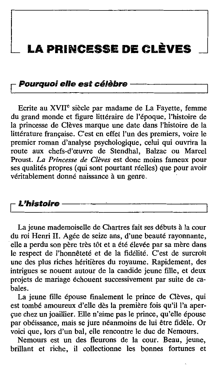Prévisualisation du document Princesse de Clèves, la [Madame de La Fayette] - fiche de lecture.