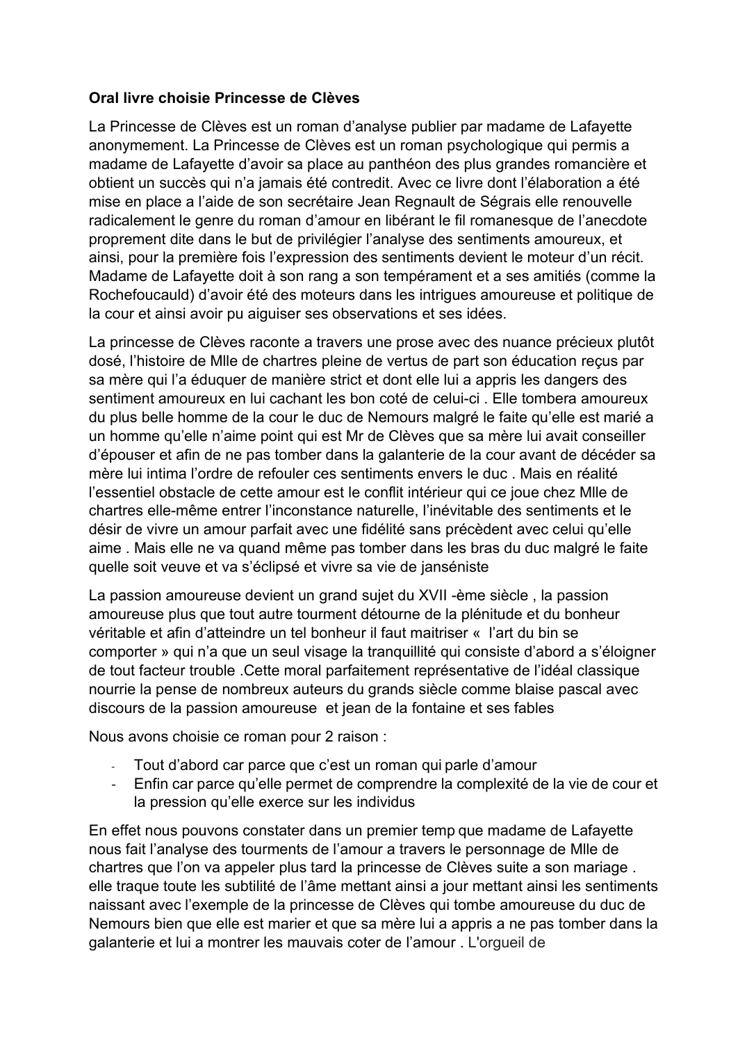 Prévisualisation du document Princesse de Clèves - oral