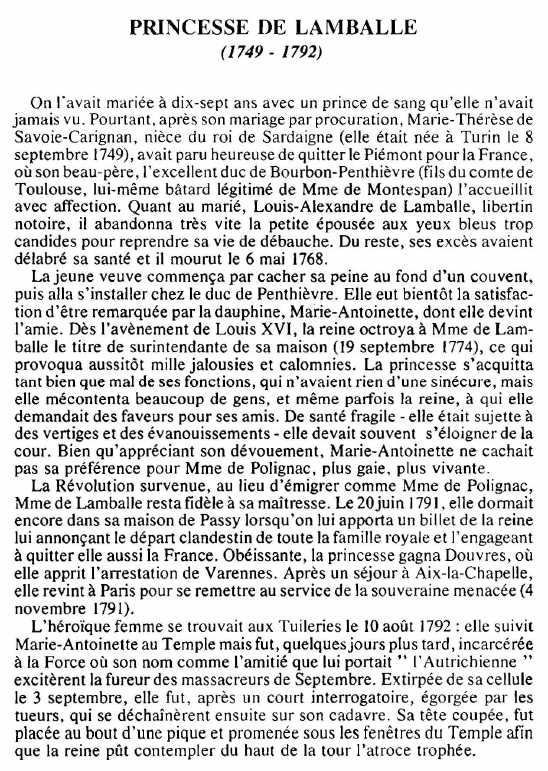 Prévisualisation du document PRINCESSE DE LAMBALLE(1749 - 1792)- Biographie.