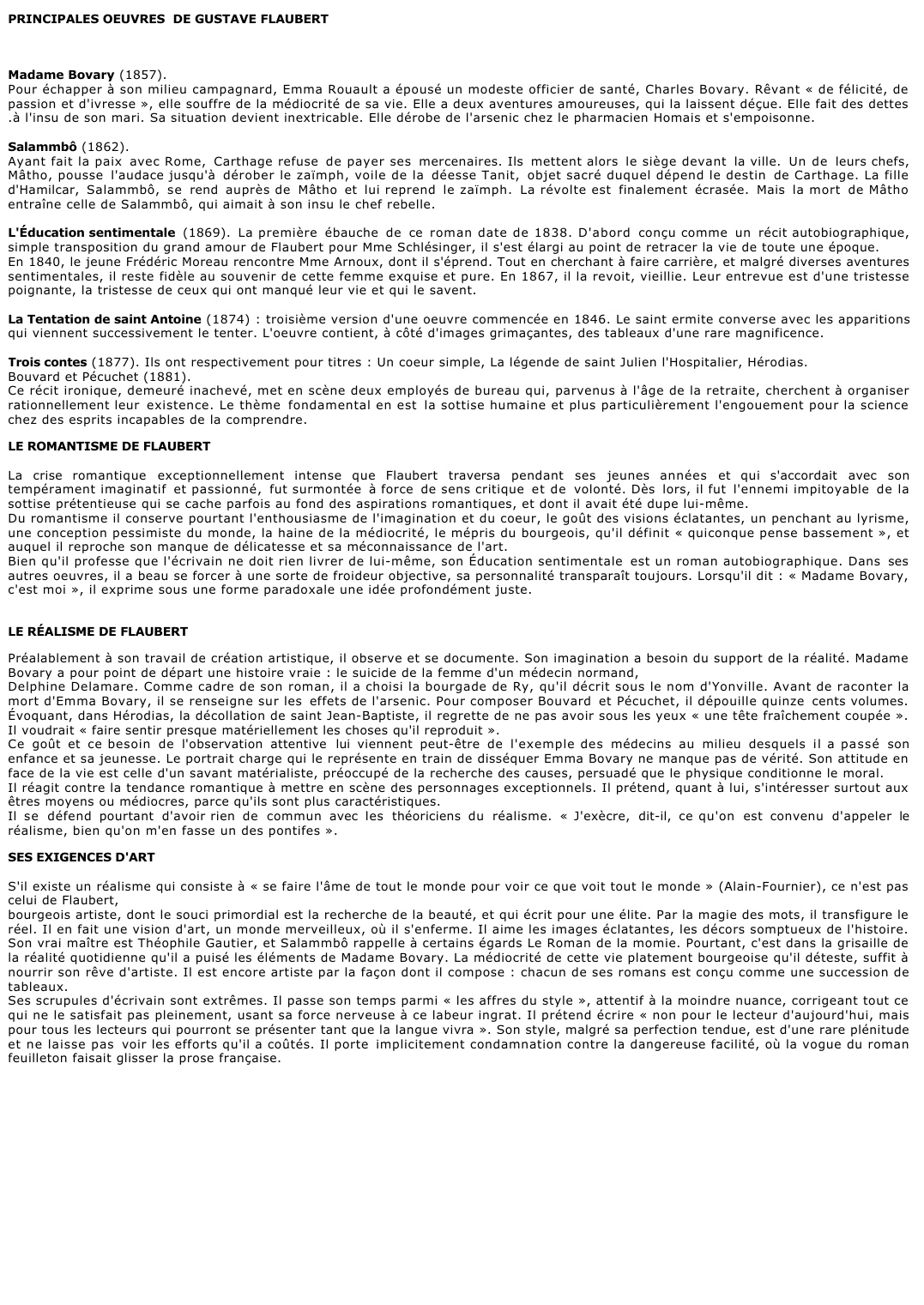 Prévisualisation du document 	PRINCIPALES OEUVRES  DE GUSTAVE FLAUBERT
