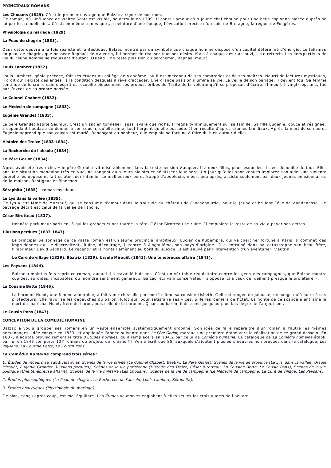 Prévisualisation du document 	PRINCIPAUX ROMANS DE BALZAC