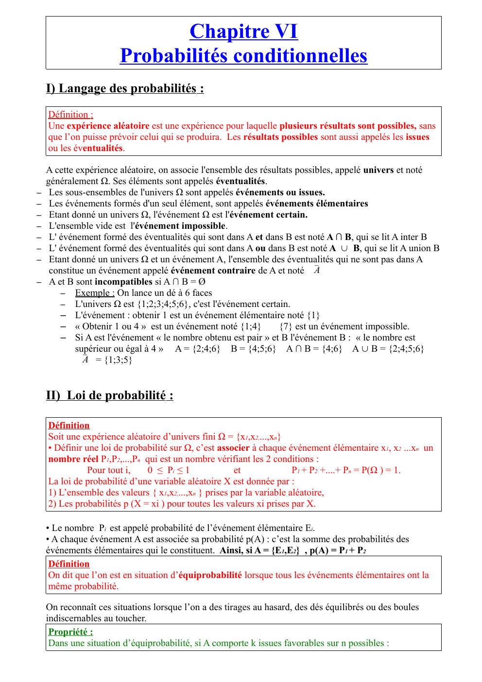 Prévisualisation du document Probabilités conditionnelles (cours)