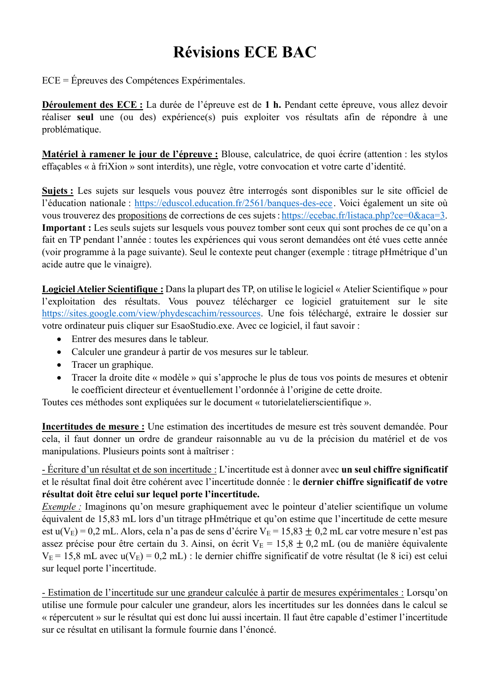 Prévisualisation du document programme révision ECE bac physique chimie