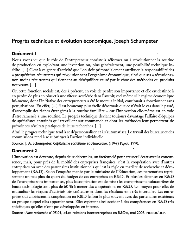 Prévisualisation du document Progrès technique et évolution économique, Joseph Schumpeter
Document 1

Nous avons vu que le rôle de l'entrepreneur consiste à réformer...