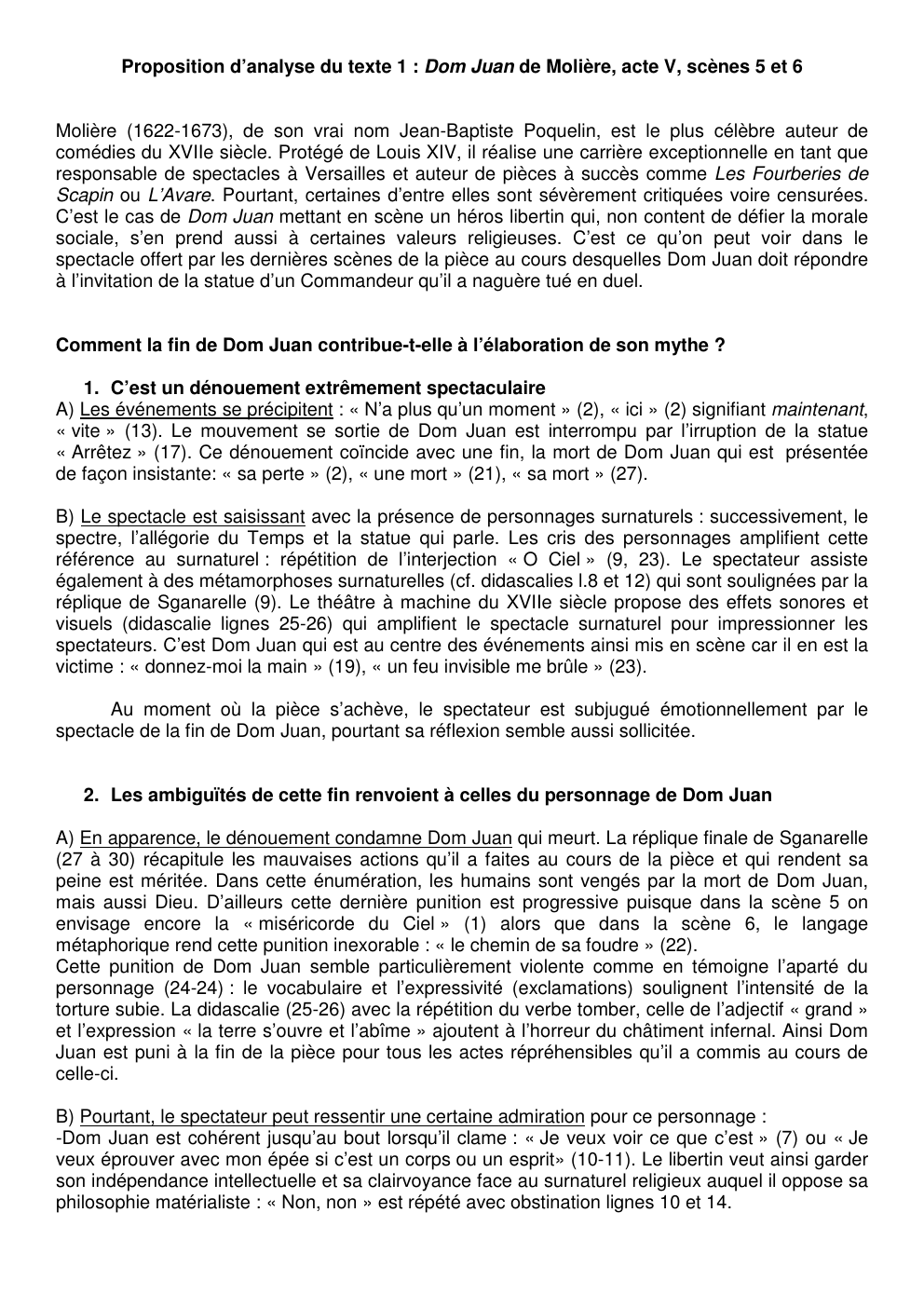 Prévisualisation du document Proposition d’analyse du texte 1 : Dom Juan de Molière, acte V, scènes 5 et 6