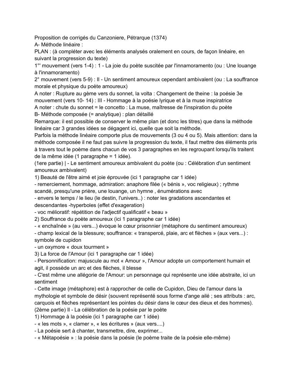 Prévisualisation du document Proposition de corrigés du Canzoniere, Pétrarque (1374)