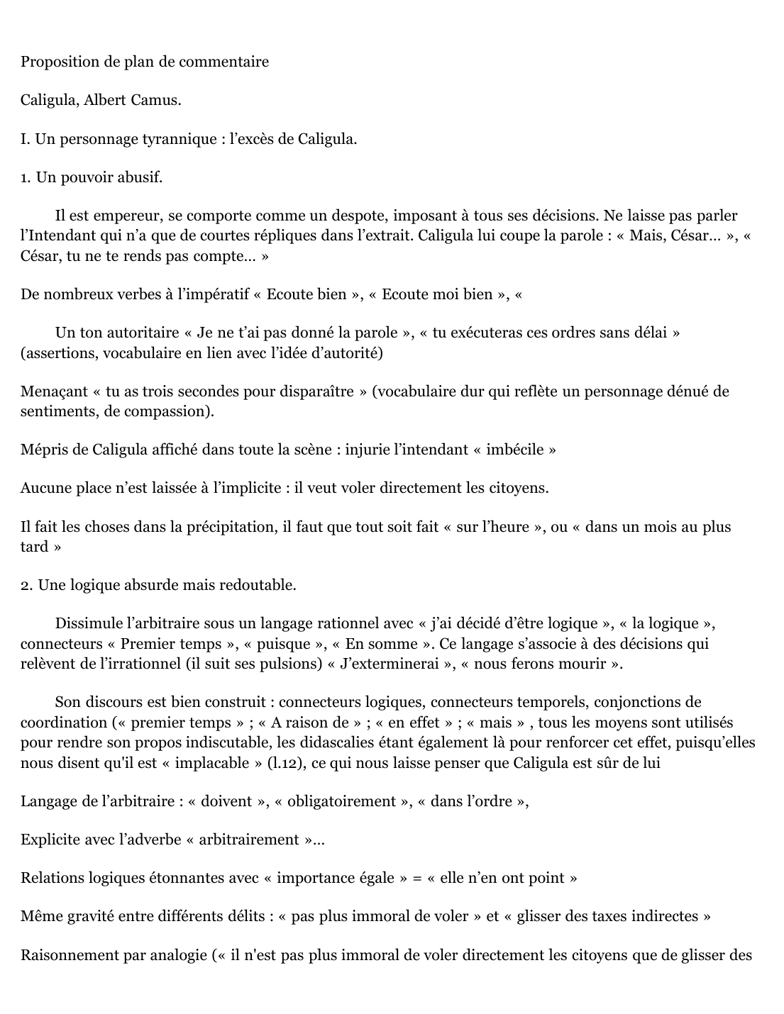 Prévisualisation du document Proposition de plan de commentaire   Caligula et l'Intendant, Albert Camus.