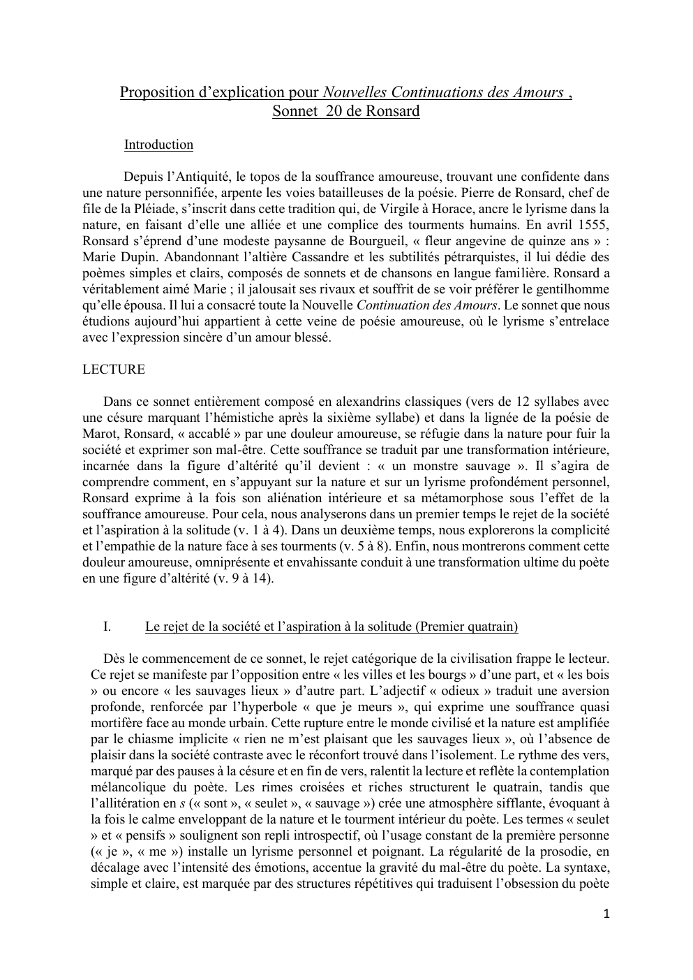 Prévisualisation du document Proposition d’explication pour Nouvelles Continuations des Amours , Sonnet 20 de Ronsard