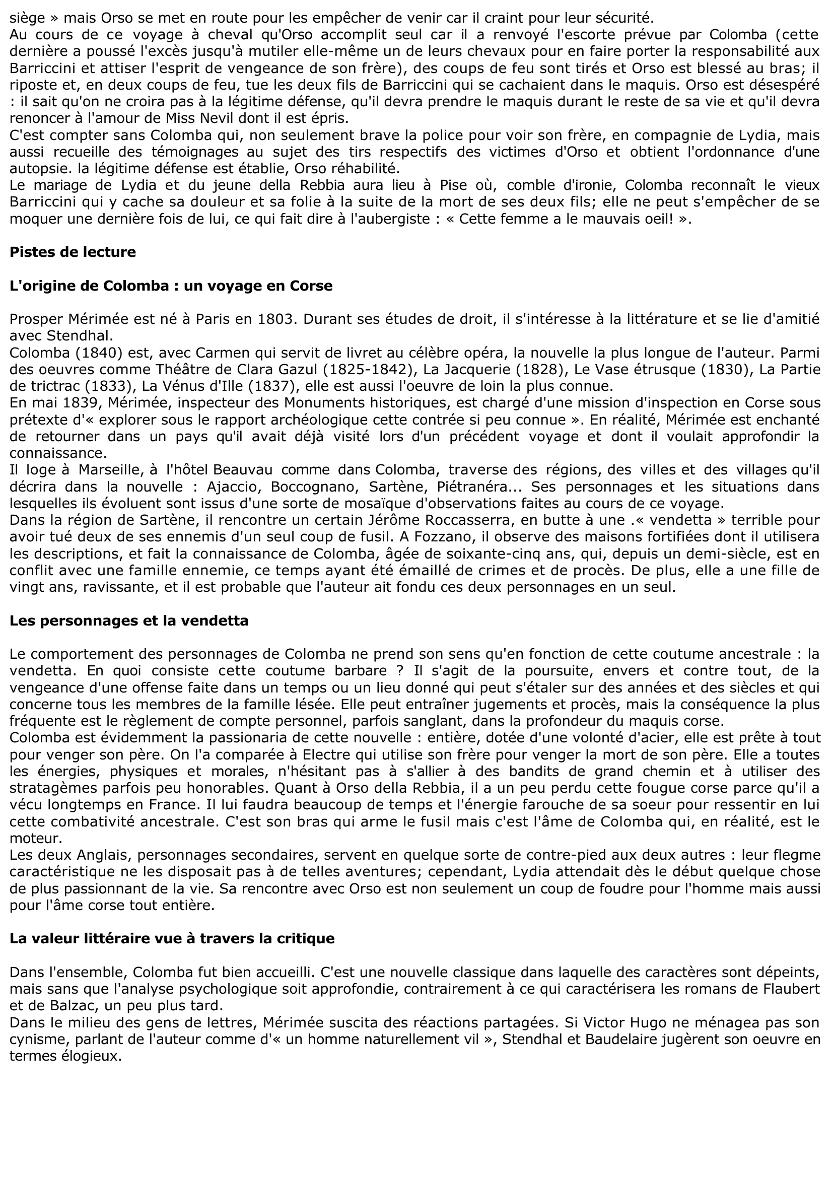 Prévisualisation du document Prosper MERIMEE: Colomba (Résumé & Analyse)