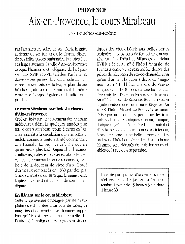 Prévisualisation du document PROVENCEAix-en-Provence, le cours Mirabeau13 - Bouches-du-Rhône.