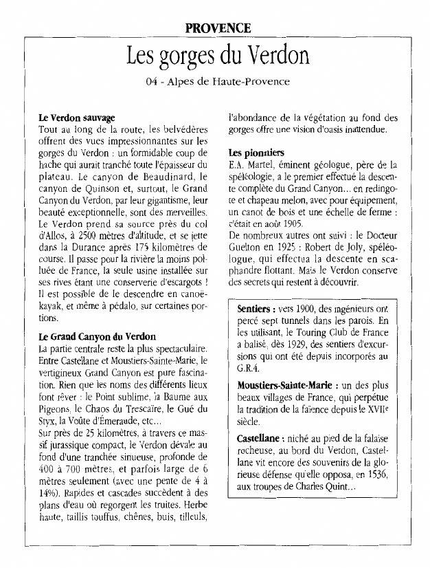 Prévisualisation du document PROVENCELes gorges du Verdon04 - Alpes de Haute-ProvenceLe Verdon sauvage.