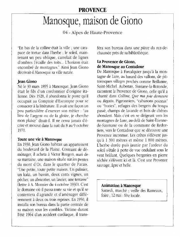 Prévisualisation du document PROVENCEManosque, maison de Giono04 - Alpes de Haute-Provence.