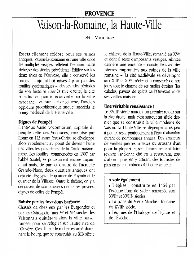 Prévisualisation du document PROVENCEVaison-la-Romaine, la Haute-Ville.