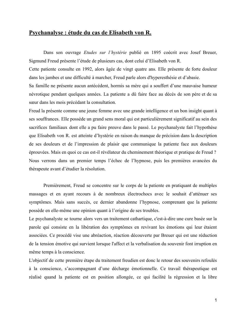 Prévisualisation du document Psychanalyse Freud, étude de cas : Elisabeth Von R.