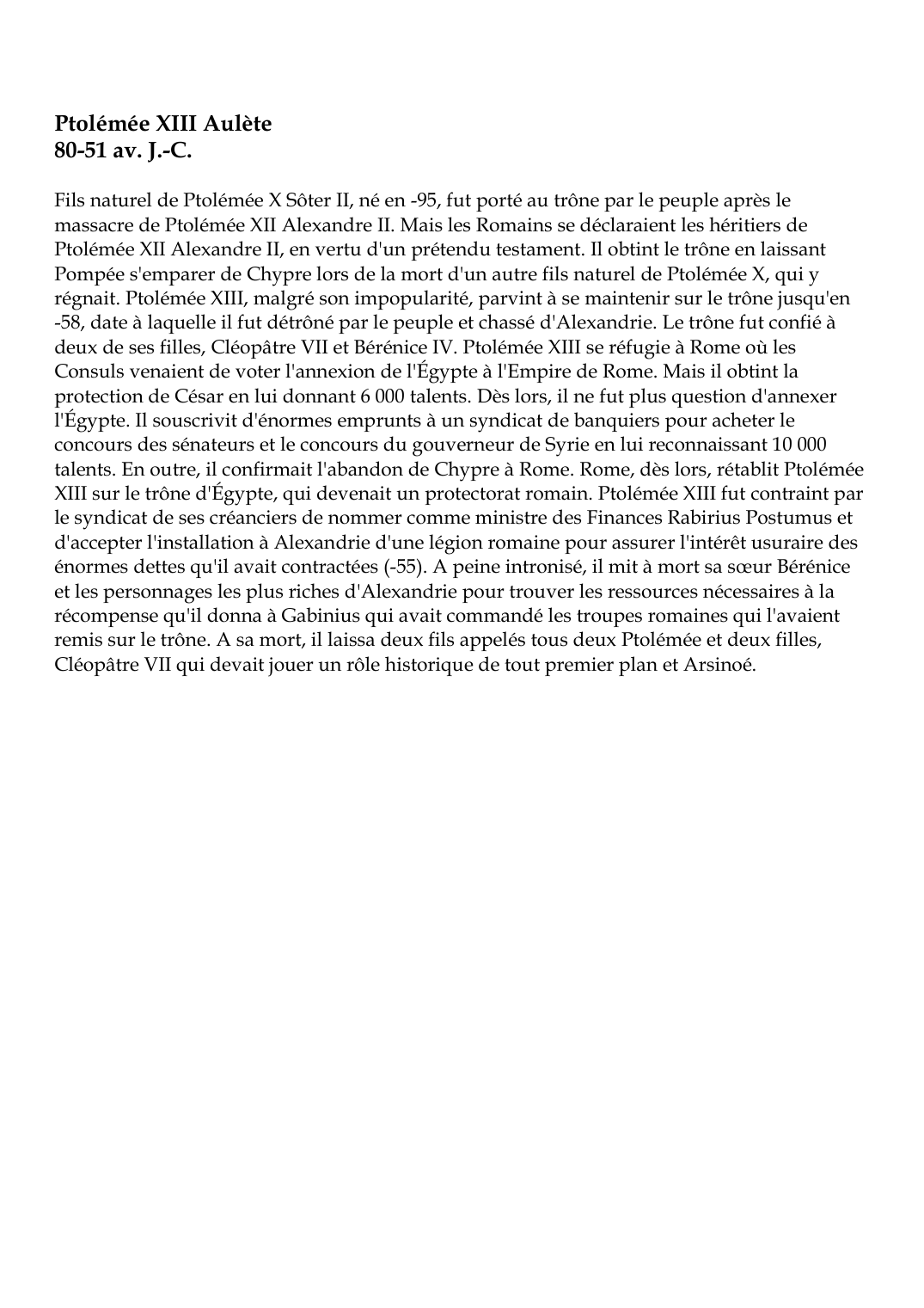 Prévisualisation du document Ptolémée XIII Aulète80-51 av.