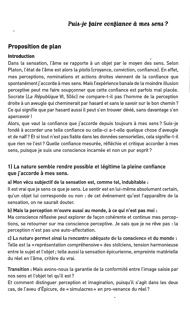 Prévisualisation du document Pui&-je iaire coniiance à me& &em ?
Proposition de plan
Introduction
Dans la sensation, l'âme se rapporte à un objet...