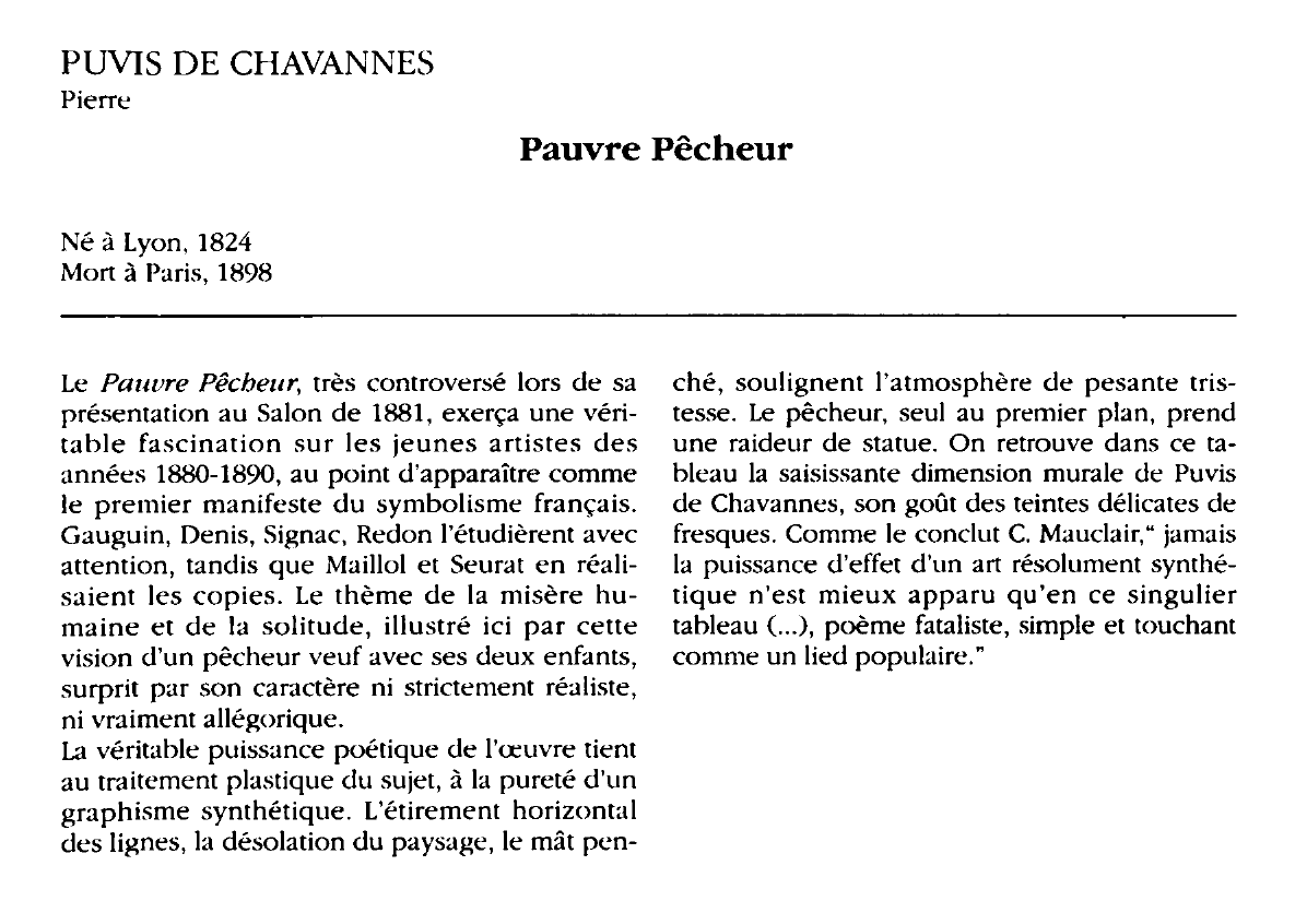 Prévisualisation du document PUVIS DE CHAVANNES Pierre : Pauvre Pêcheur