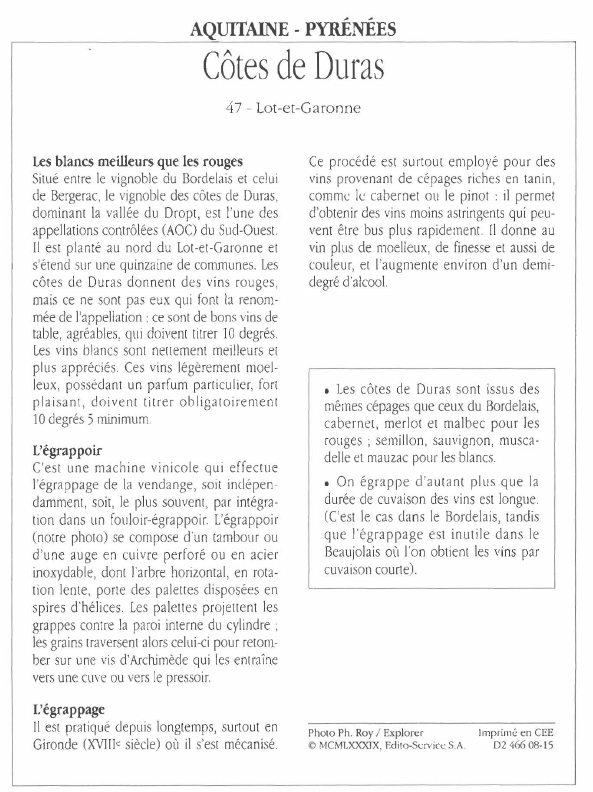 Prévisualisation du document - PYRÉNÉES:Côtes de Duras.