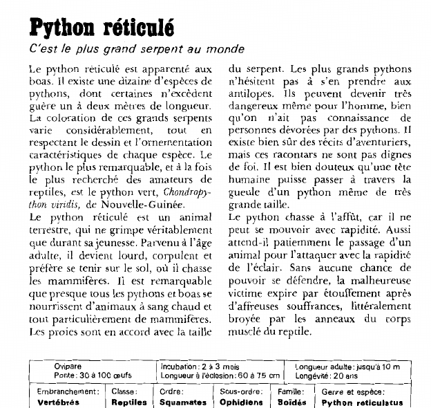 Prévisualisation du document Python réticulé:C'est le plus grand serpent au monde.