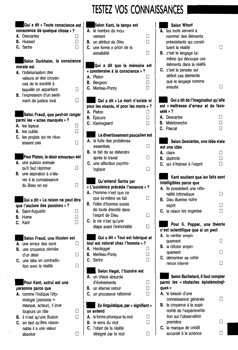 Prévisualisation du document QCM DE PHILOSOPHIE