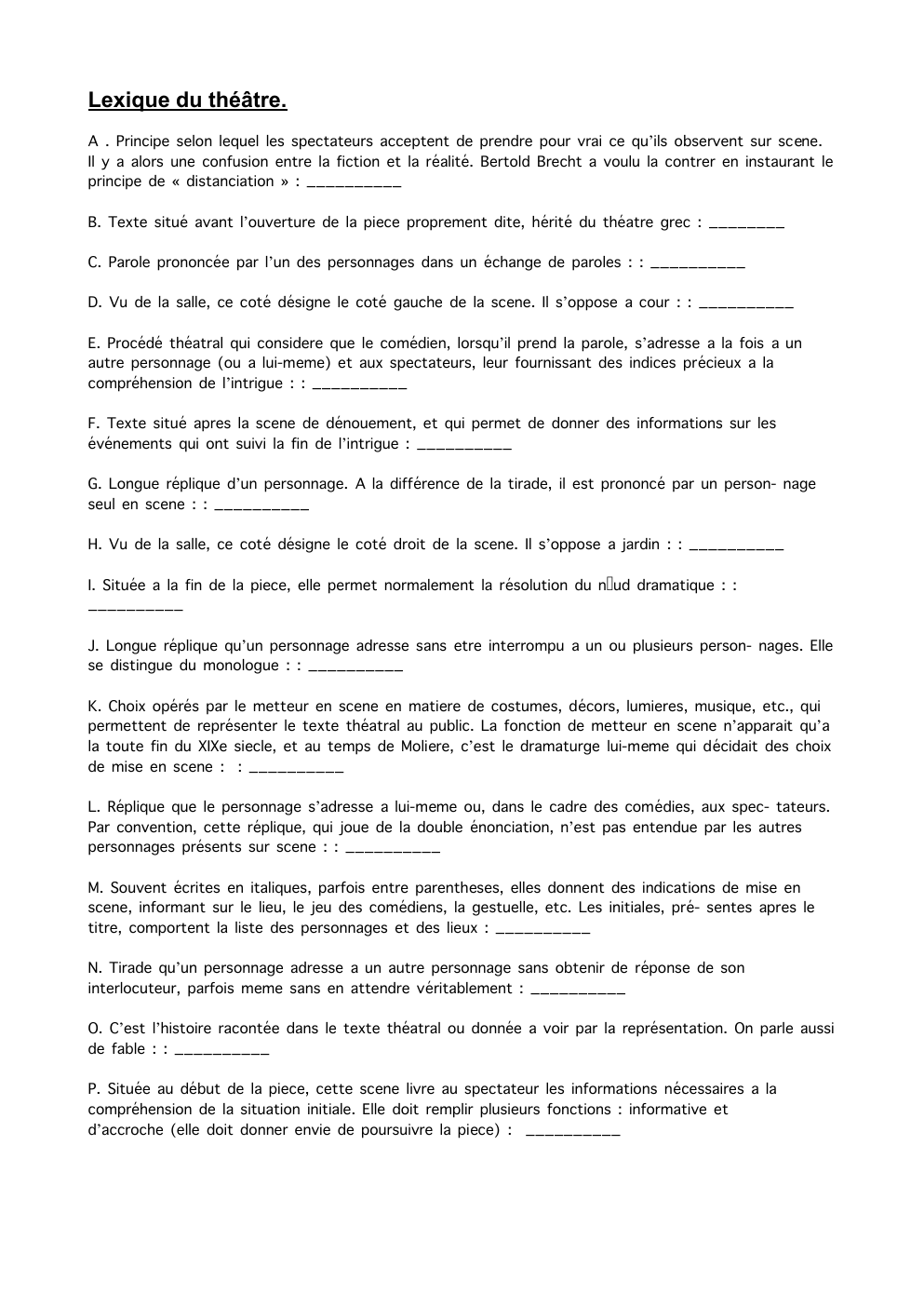 Prévisualisation du document QCM lexique théâtre