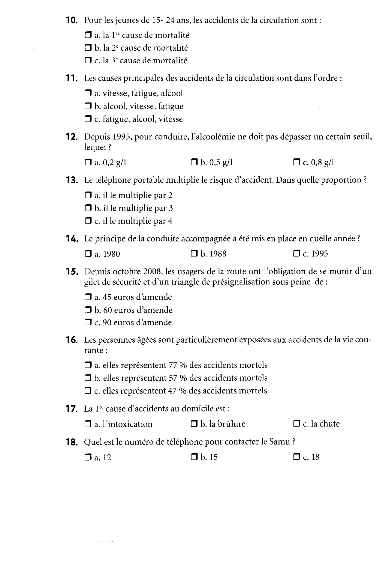 Prévisualisation du document QCM thématique (concours sanitaires et sociaux): LES ACCIDENTS