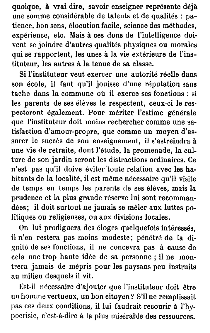 Prévisualisation du document Quand on est instruit et que l'on sait enseigner, que pensez- vous qu'il faille encore pour faire un bon instituteur ?