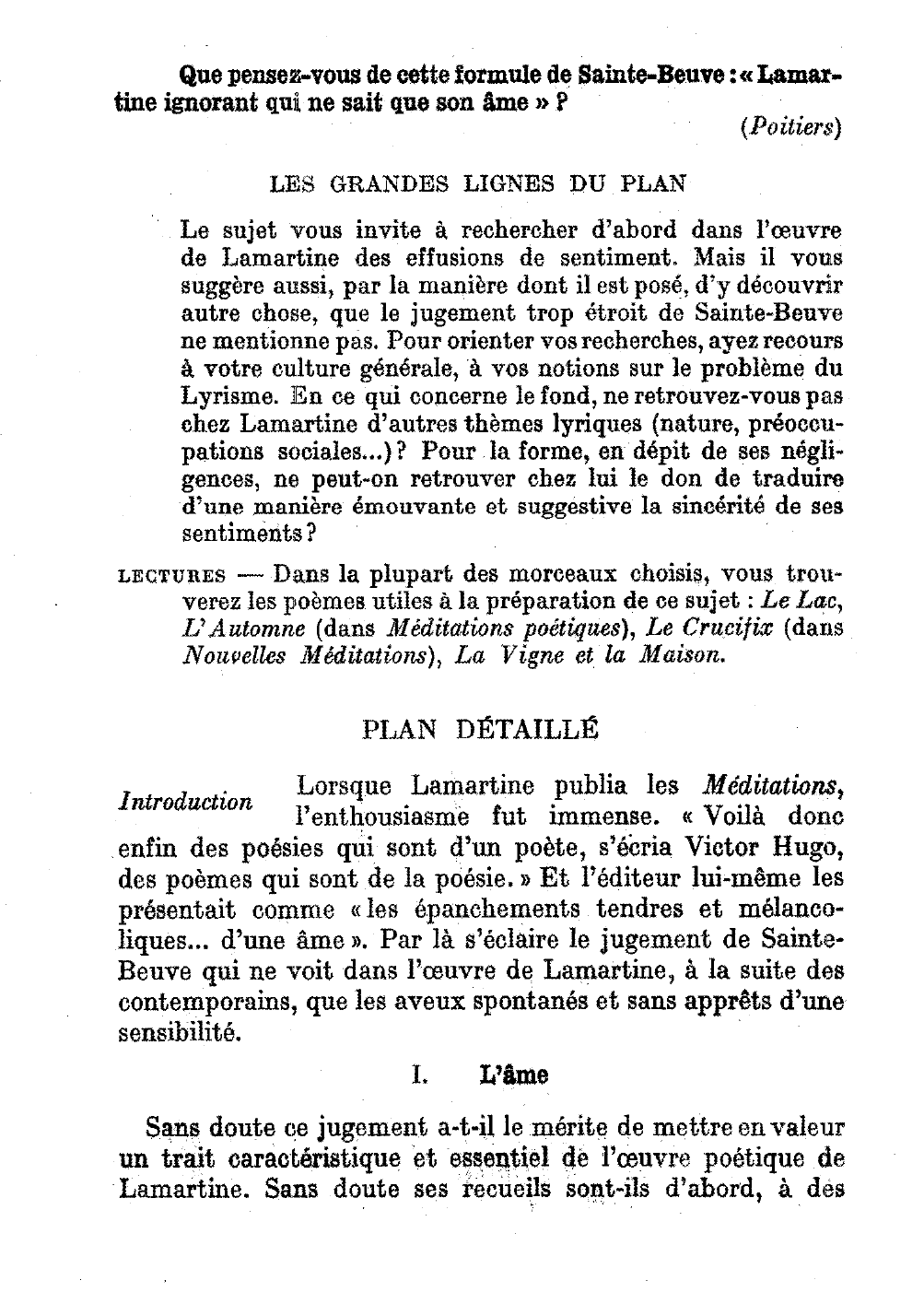 Prévisualisation du document Que pensez-vous de cette formule de Sainte-Beuve: Lamartine ignorant qui ne sait que son âme ?