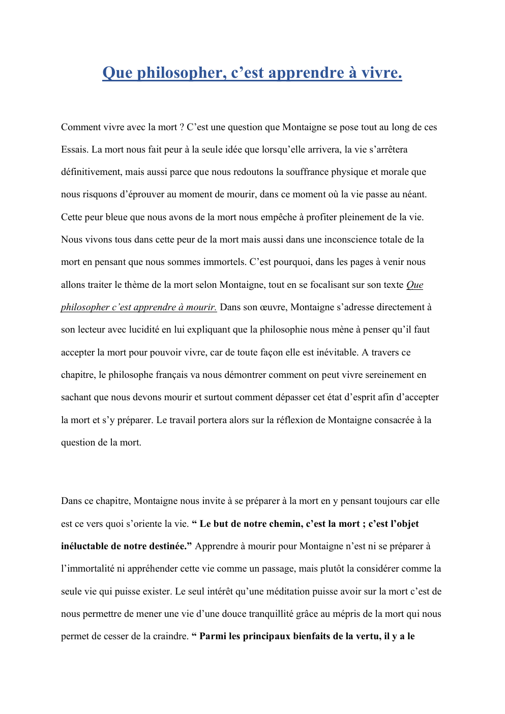 Prévisualisation du document Que philosopher c'est apprendre à vivre.