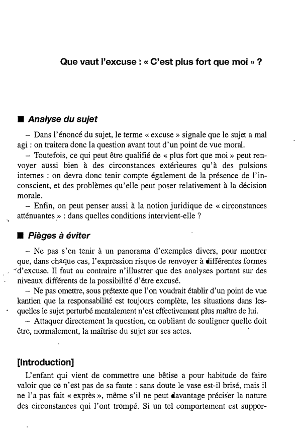 Prévisualisation du document Que vaut l'excuse : cc C'est plus fort que moi » ?

■ Analyse du sujet

- Dans l'énoncé du...