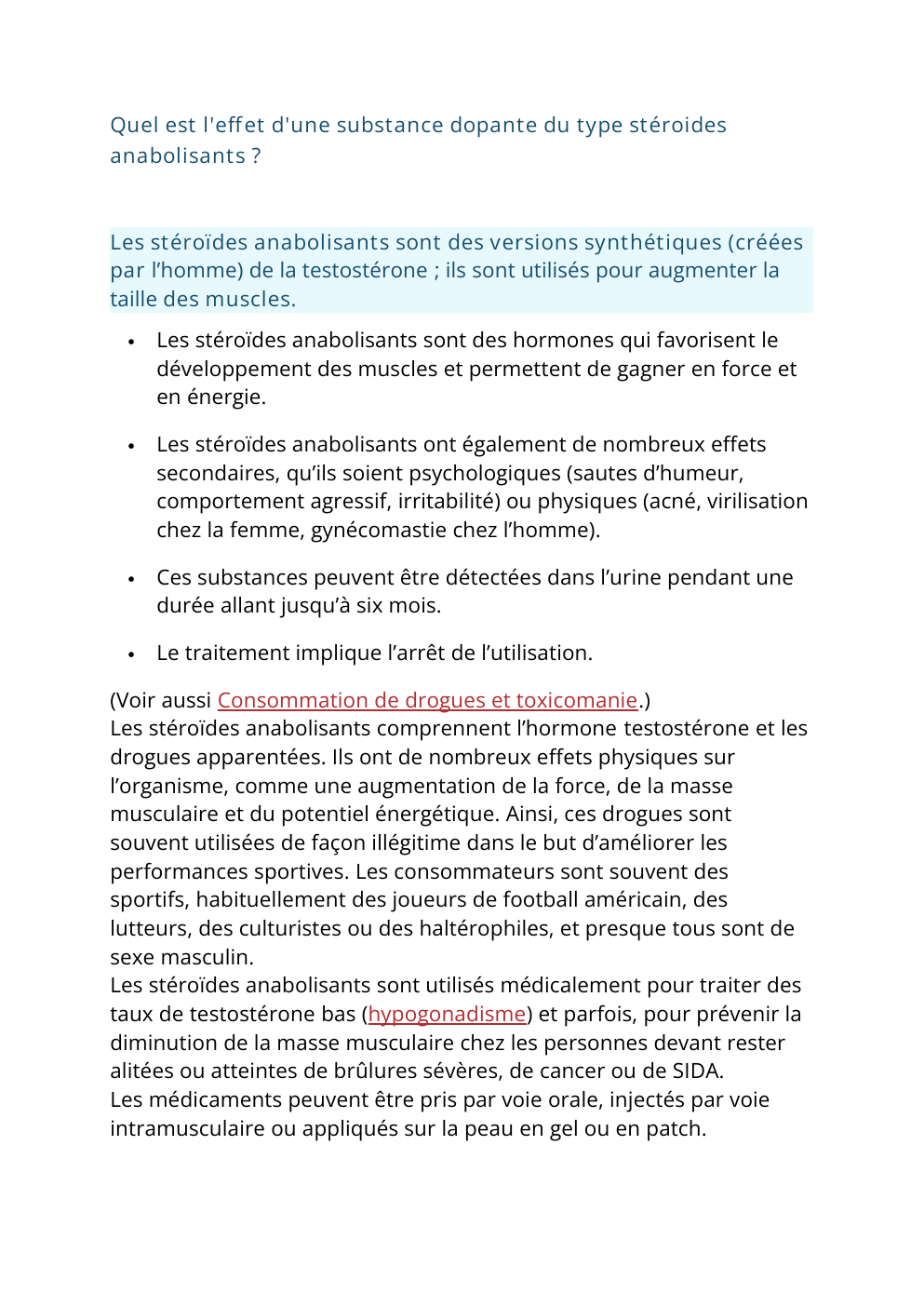 Prévisualisation du document quel est l'effet d'un substance dopante du type stéroides anabolisants ?