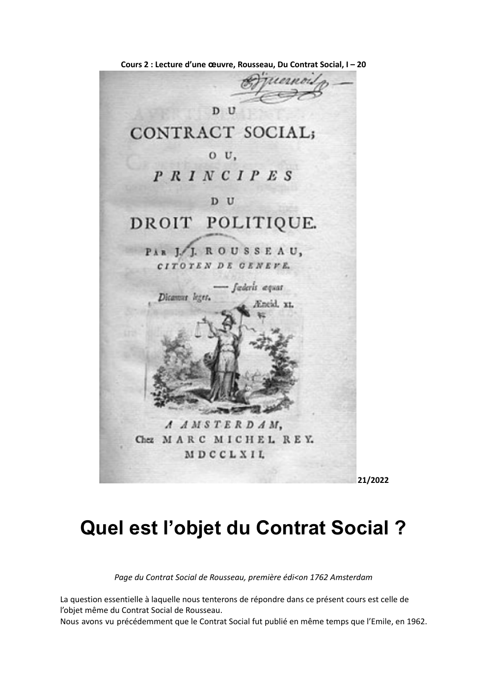 Prévisualisation du document Quel est l’objet du Contrat Social ?