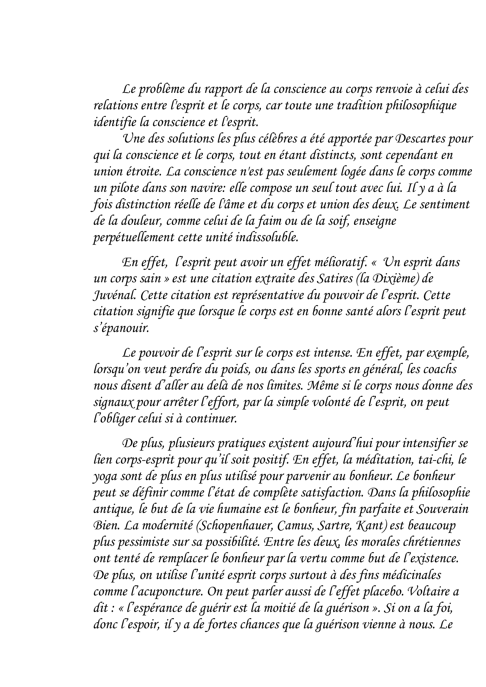 Prévisualisation du document Quel pouvoir mon esprit a-t-il sur mon corps ?
