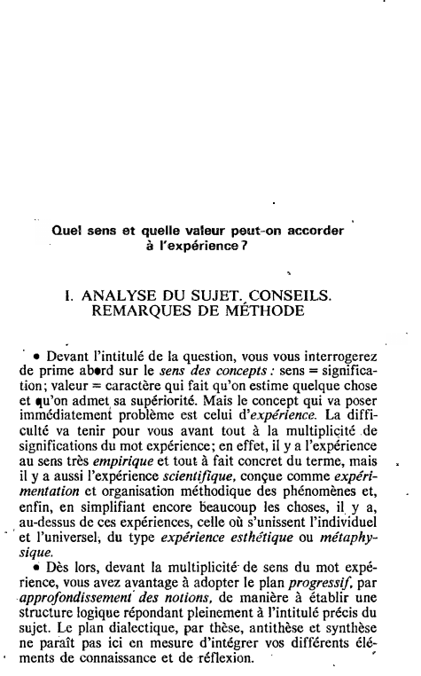 Prévisualisation du document Quel sens et quelle valeur peut-on accorder
à l'expérience 7
1. ANALYSE DU SUJET. CONSEILS.
REMARQUES DE MÉTHODE

.

•...