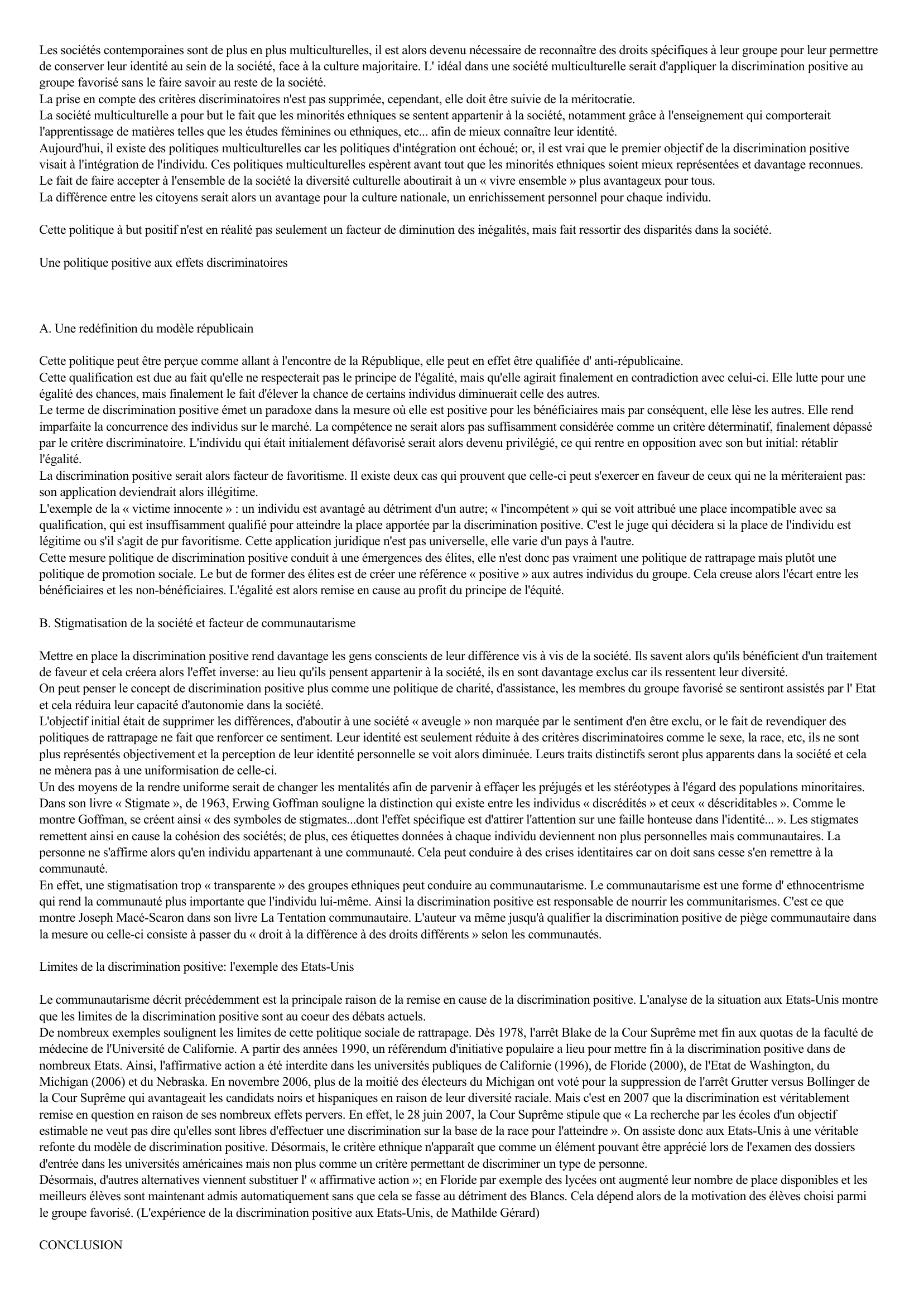 Prévisualisation du document QUELLE LEGITIMITE DE LA DISCRIMINATION POSITIVE?