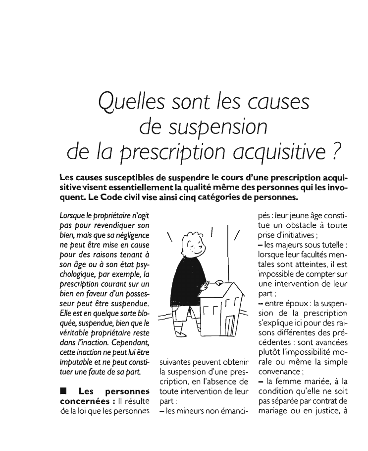 Prévisualisation du document Quelles sont les causesde suspensionde la prescription acquisitive ?