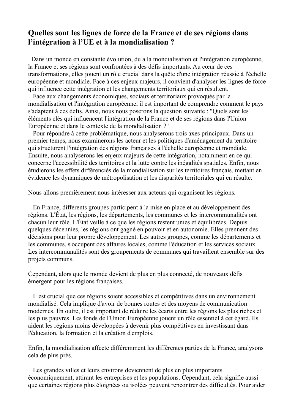 Prévisualisation du document Quelles sont les lignes de force de la France et de ses régions dans l’intégration à l’UE et à la mondialisation ?